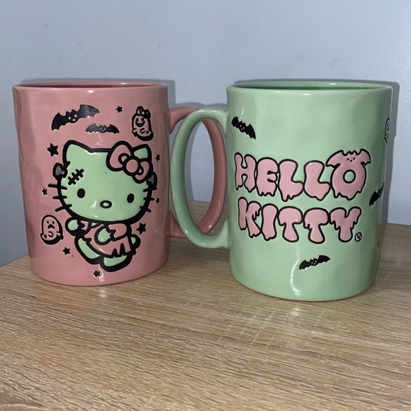 Hello Kitty Halloween Pink and Green Frankenstein Mugs Set NWT - Picture 2 of 2